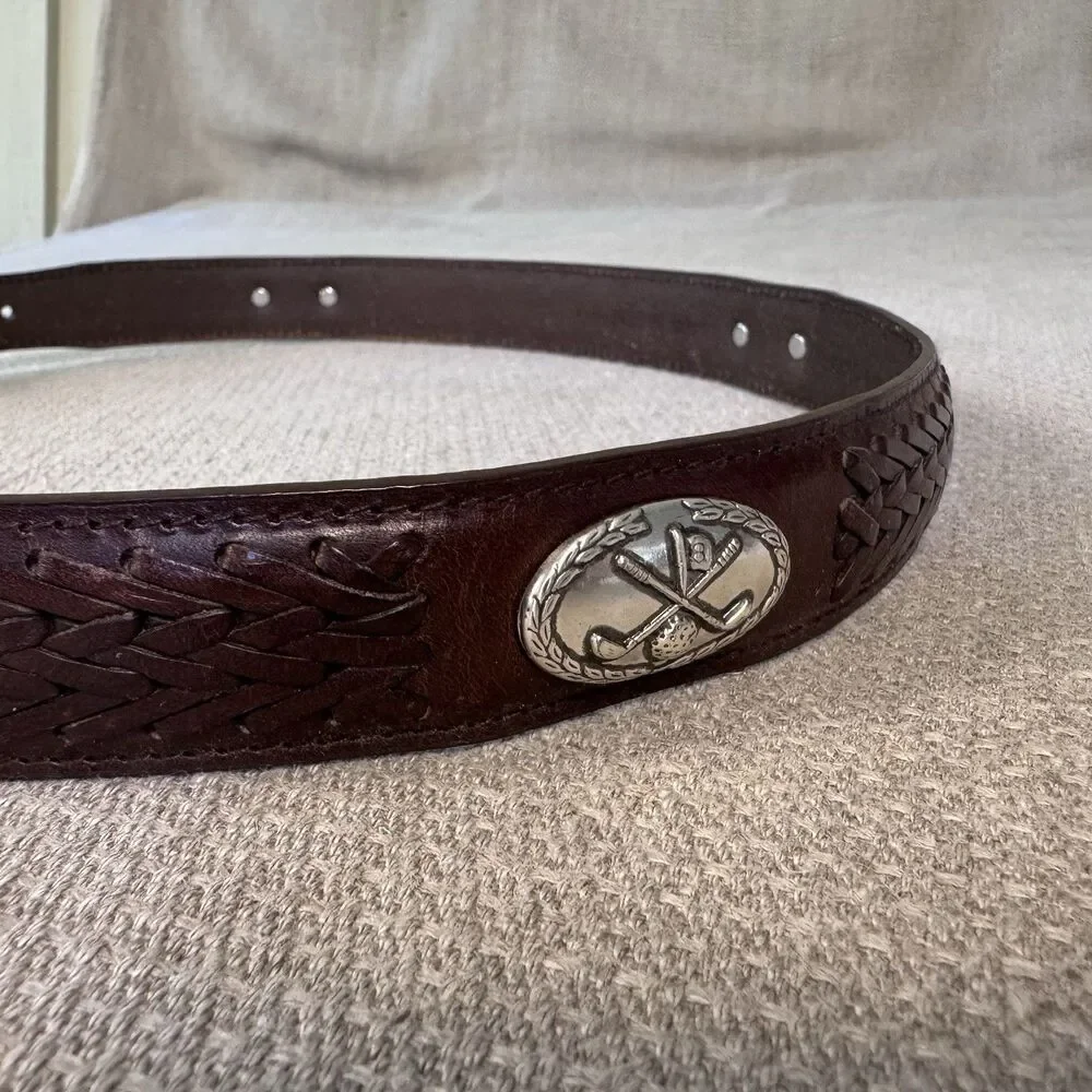 VTG Woolrich Brown Leather Women’s Golf Belt Silver Buckle Size Small 531